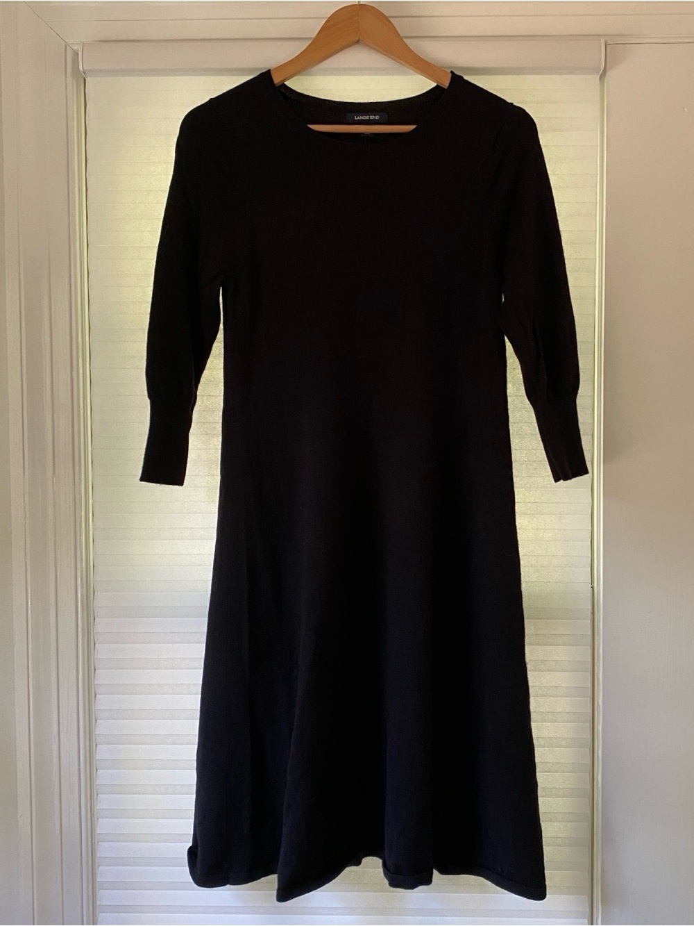 Lands End Black Merino Wool Sweater Dress Women’s Size 6-8 Cuff Sleeve